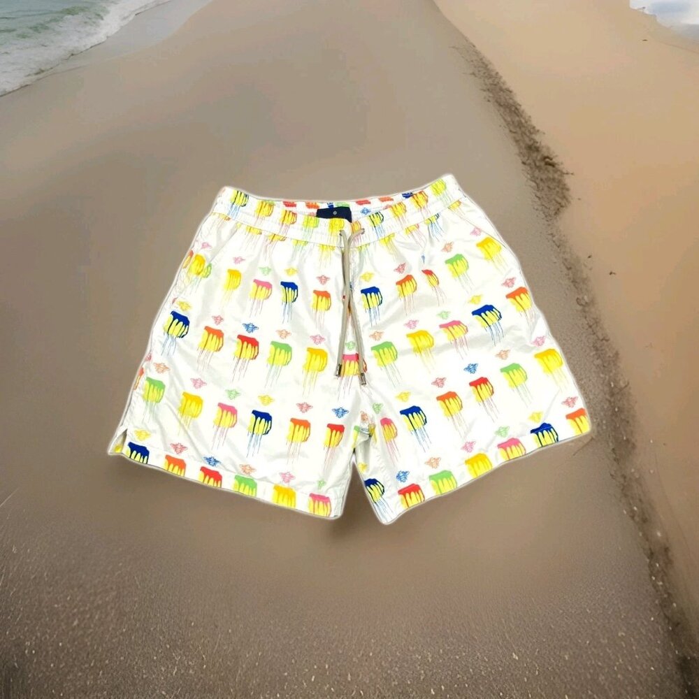 Andrew & Cole Ocean Wear Zurich Swim Shorts Mens XL White Bea Print Drawstring